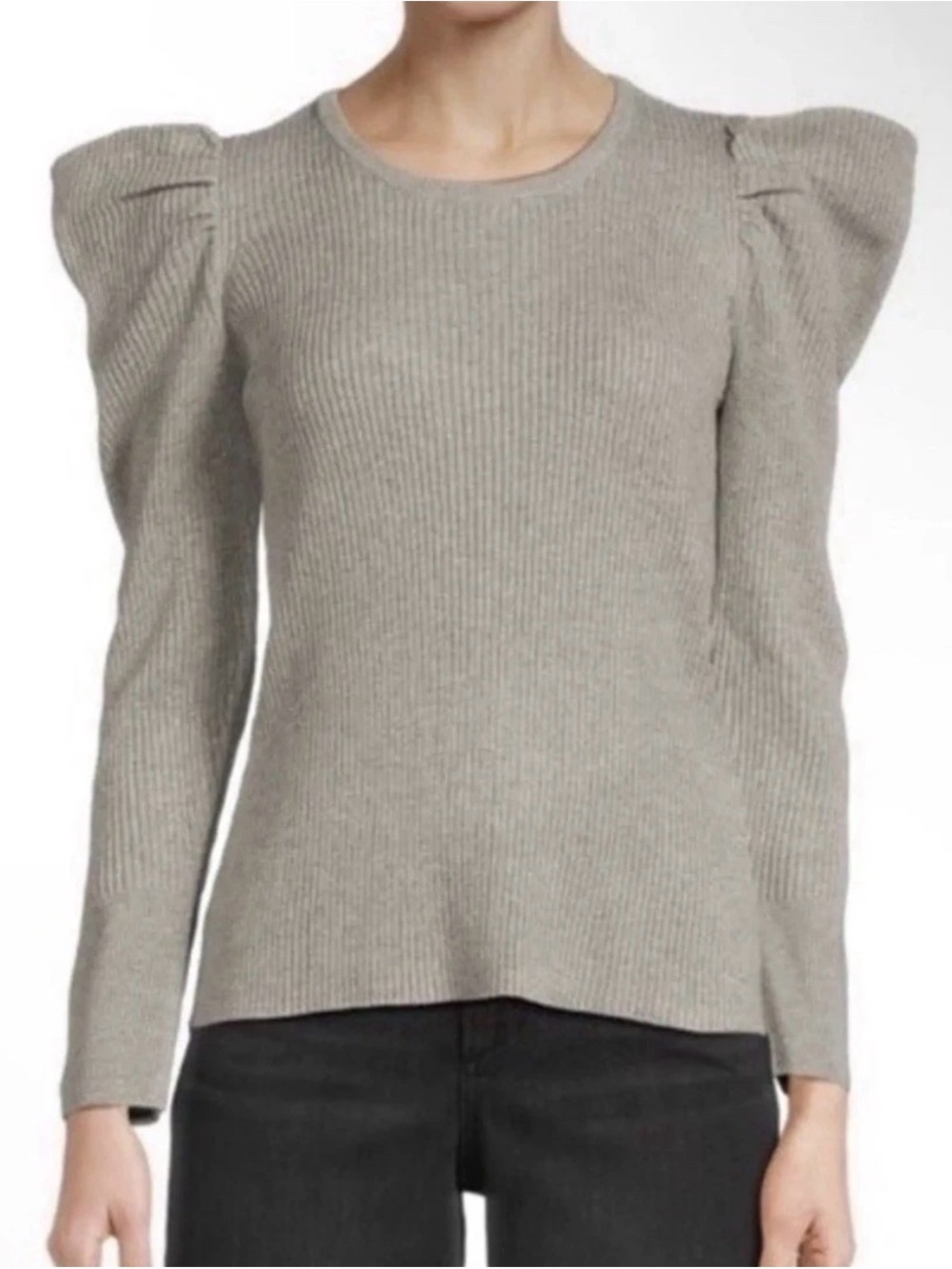Joe's Jeans Gray Puff Shoulder Ribbed Crew Sweater